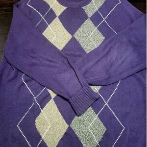 Vintage 90s Alexander Julian Mens LT Knit Sweater Argyle 100% Cotton Pullover